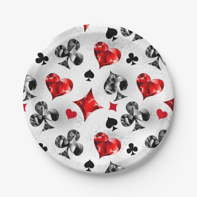 Poker Player Gambler Playing Card Suits Las Vegas Paper Plate (Front)