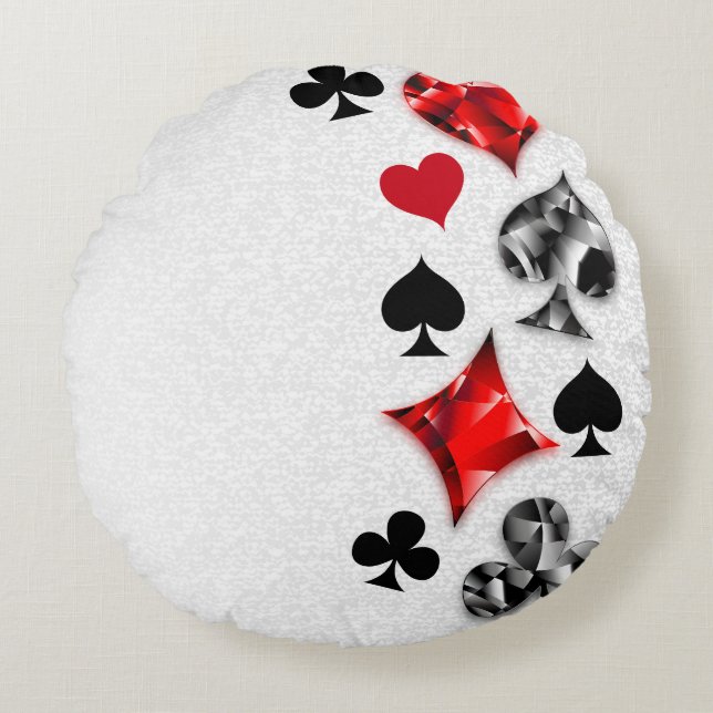 Poker Player Gambler Playing Card Suits Las Vegas Round Cushion (Front)