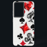 Poker Player Gambler Playing Card Suits Las Vegas Samsung Galaxy Case<br><div class="desc">Grey,  textured background with polygonal playing cards symbols. Symbols of playing cards,  heart,  diamond,  spade and club.</div>