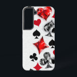 Poker Player Gambler Playing Card Suits Las Vegas Samsung Galaxy Case<br><div class="desc">Grey,  textured background with polygonal playing cards symbols. Symbols of playing cards,  heart,  diamond,  spade and club.</div>