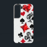 Poker Player Gambler Playing Card Suits Las Vegas Samsung Galaxy Case<br><div class="desc">Grey,  textured background with polygonal playing cards symbols. Symbols of playing cards,  heart,  diamond,  spade and club.</div>