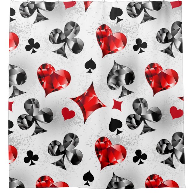 Poker Player Gambler Playing Card Suits Las Vegas Shower Curtain (Front)