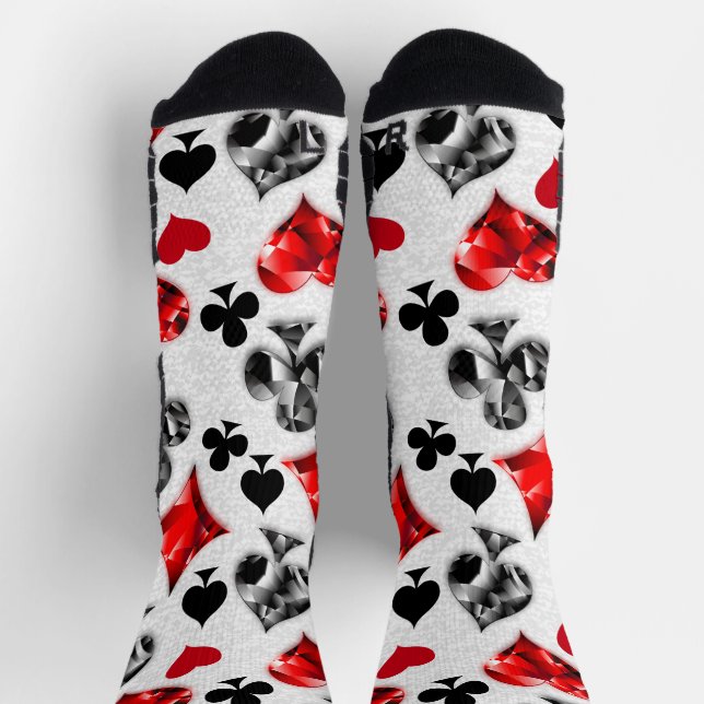 Poker Player Gambler Playing Card Suits Las Vegas Socks (Top)