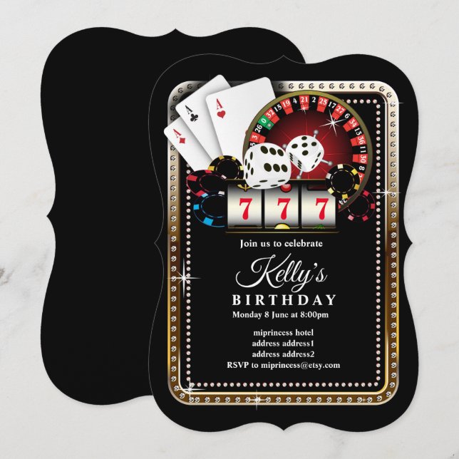 Poker Playing Card 7 7 7, casino party invite (Front/Back)