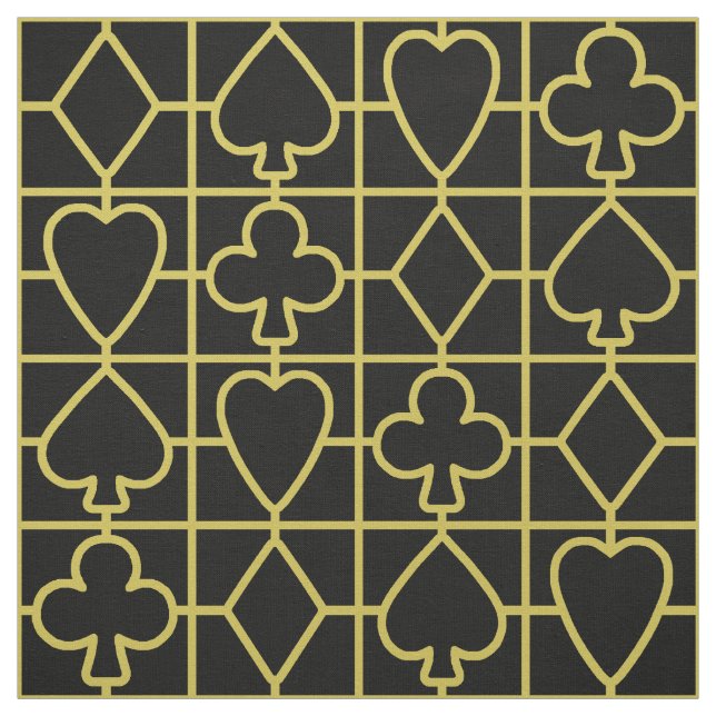 Poker Playing Card Suit Vegas Casino Black Gold Fabric (Swatch)