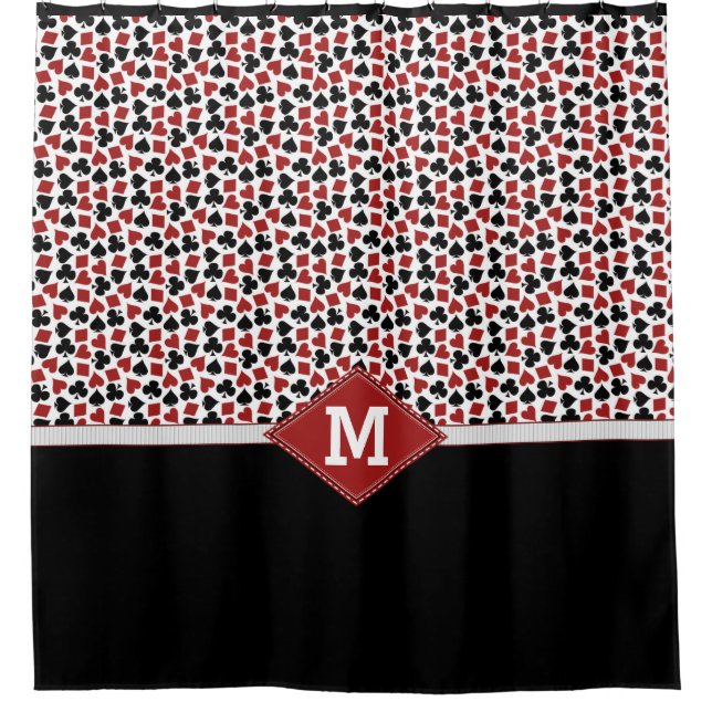 Poker Playing Card Suits Monogrammed Vegas Gambler Shower Curtain (Front)