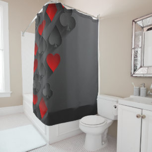 Poker Playing Card Suits on Black Shower Curtain