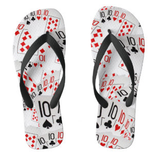Poker Playing Cards Tens In A Layered Pattern, Flip Flops