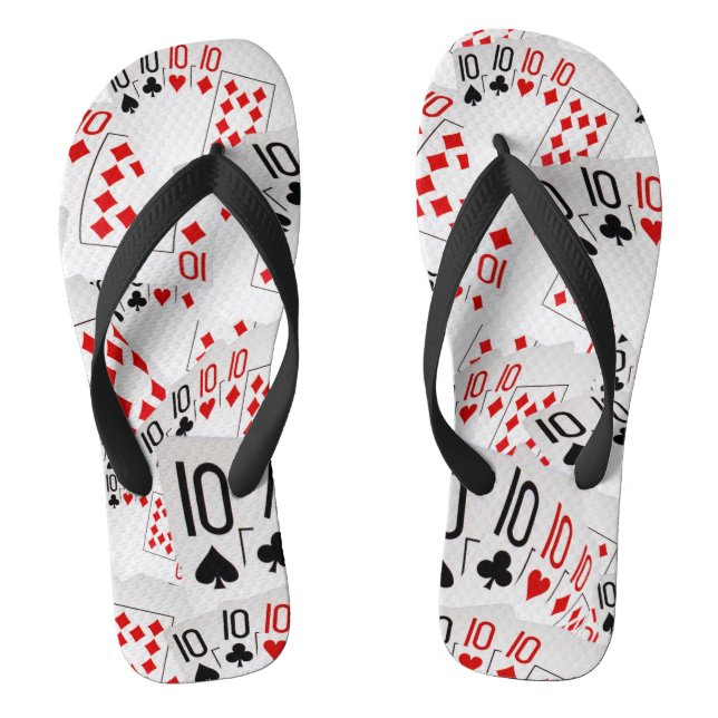 Poker Playing Cards Tens In A Layered Pattern, Flip Flops (Footbed)