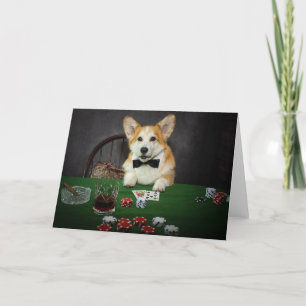 Poker Playing Corgi blank greeting card