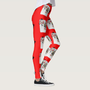 Poker Queens Logo, Ladies Red Pattern Leggings