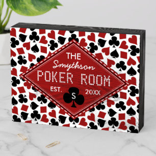 Poker Room Casino Game Personalised Name Monogram Wooden Box Sign
