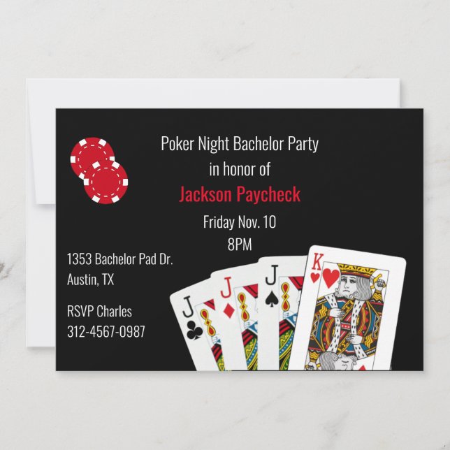 Poker Themed Bachelor Party Invitation (Front)