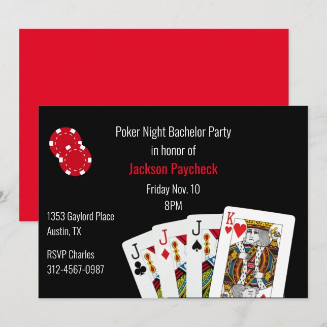 Poker Themed Bachelor Party Invitation (Front/Back)