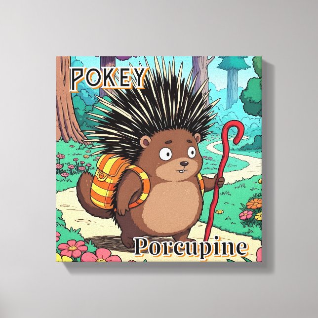 Pokey Porcupine  | Cute Cartoon Kid's Nursery Art Canvas Print (Front)