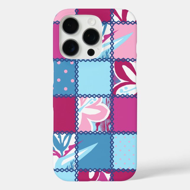 Pokii Hawaiian Floral and Dot Patchwork Pink Case-Mate iPhone Case (Back)