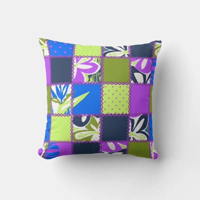 Pokii Hawaiian Patchwork Reversible Square Pillows (Front)