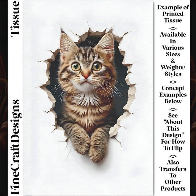Poking Out Of Hole, Tabby Cat Kitten CN6 Decoupage Tissue Paper (Creator Uploaded)