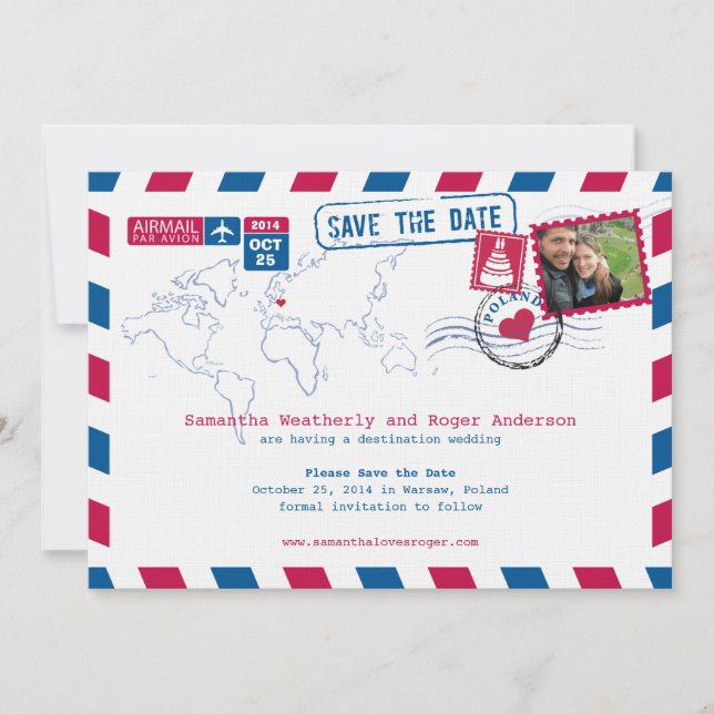 Poland Air Mail Wedding Save The Date (Front)