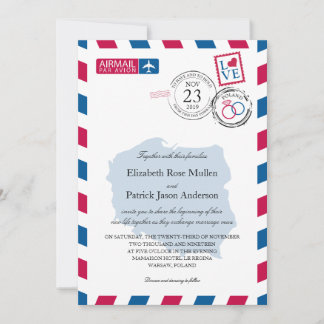 Poland Airmail Wedding Invitation