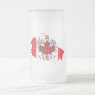 Poland Canada Flag Map Frosted Glass Beer Mug