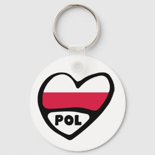 Poland Country Code Flag Heart Keyring, POL Key Ring