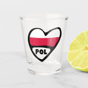 Poland Country Code Flag Heart, POL Shot Glass
