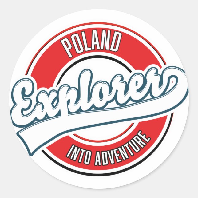 Poland explorer into adventure logo button classic round sticker (Front)
