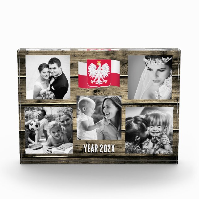 Poland family photo block,  Polish flag, wood Block (Front)