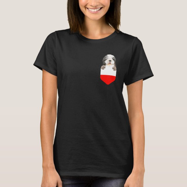 Poland Flag Bearded Collie Dog In Pocket T-Shirt (Front)