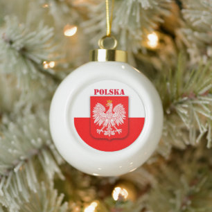 Poland Flag Emblem Heritage Polski Polska Ceramic Ball Christmas Ornament