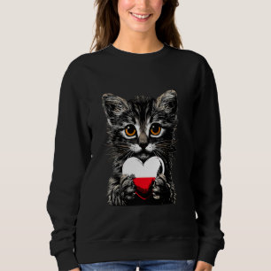 Poland Flag Heart Cat Polish Pride Polska Polish R Sweatshirt