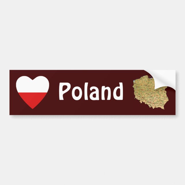 Poland Flag Heart + Map Bumper Sticker (Front)
