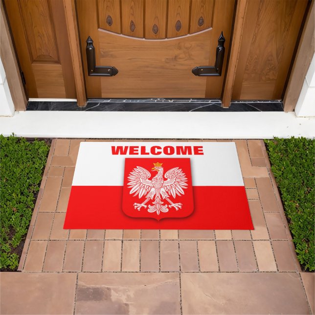 Poland Flag Patriotic Polska Travel Eagle Witamy Doormat (Outdoor)