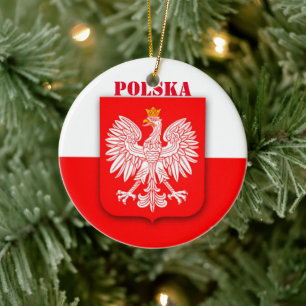 Poland Flag Patriotic Soccer Polska Ceramic Tree Decoration