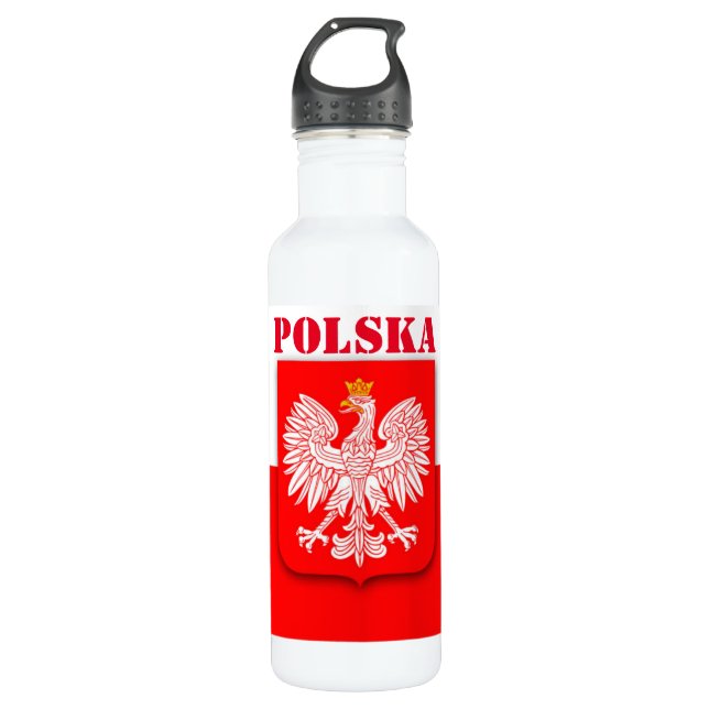 Poland Flag Polska Patriotic Football Soccer  710 Ml Water Bottle (Front)