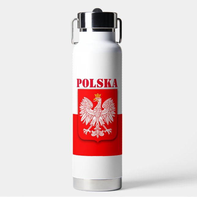 Poland Flag Polska Patriotic Football Soccer  Water Bottle (Front)