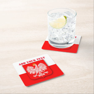 Poland Flag World Cup 2022 Football Soccer Polska Square Paper Coaster
