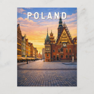 Poland Illustration Travel Art Vintage Postcard
