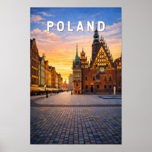 Poland Illustration Travel Art Vintage Poster