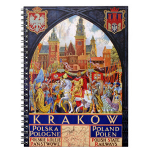 Poland Krakow Vintage Travel Poster Restored Notebook