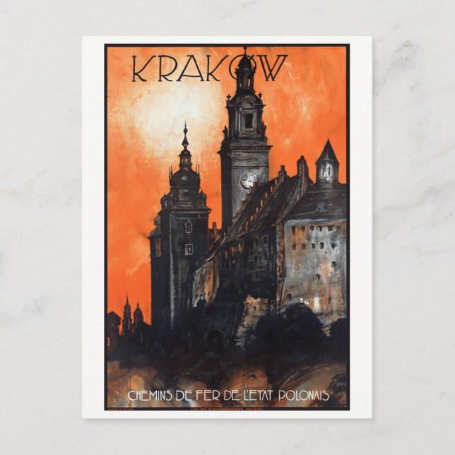 Poland Krakow Vintage Travel Poster Restored Postcard (Front)
