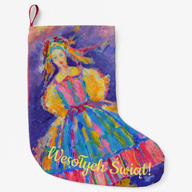 Poland Merry Christmas Wesołych Świąt gift Small Christmas Stocking (Front)