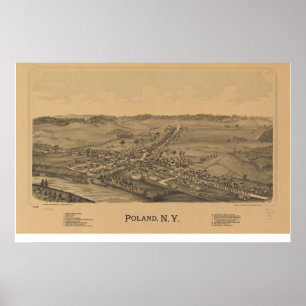 Poland New York 1890 Antique Panoramic Map Poster