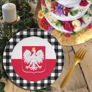 Poland Plate, buffalo plaid & Polish Flag Paper Plate