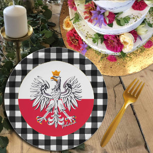 Poland Plate, Eagle, buffalo plaid & Polish Flag Paper Plate