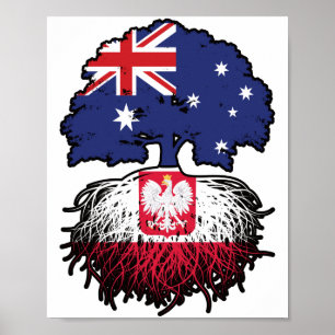 Poland Polish Australian Australia Tree Roots Flag Poster