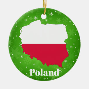 Poland Polish Flag Map Ceramic Tree Decoration