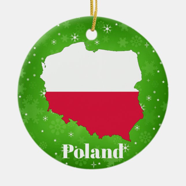 Poland Polish Flag Map Ceramic Tree Decoration (Front)