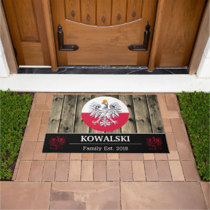 Poland & Polish Flag Rustic Wood / Family Doormat